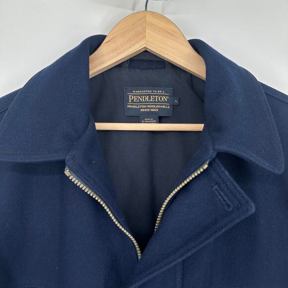 Pendleton 100% Wool Jacket Full Zip Collared Bomber Winter Coat, Navy Blue - Picture 5 of 13